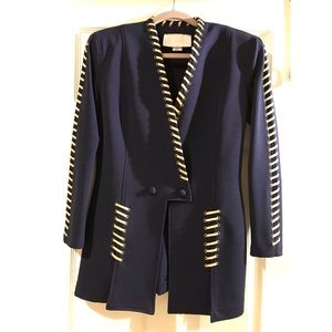 Vintage Navy Blue Blazer with Gold Detailing